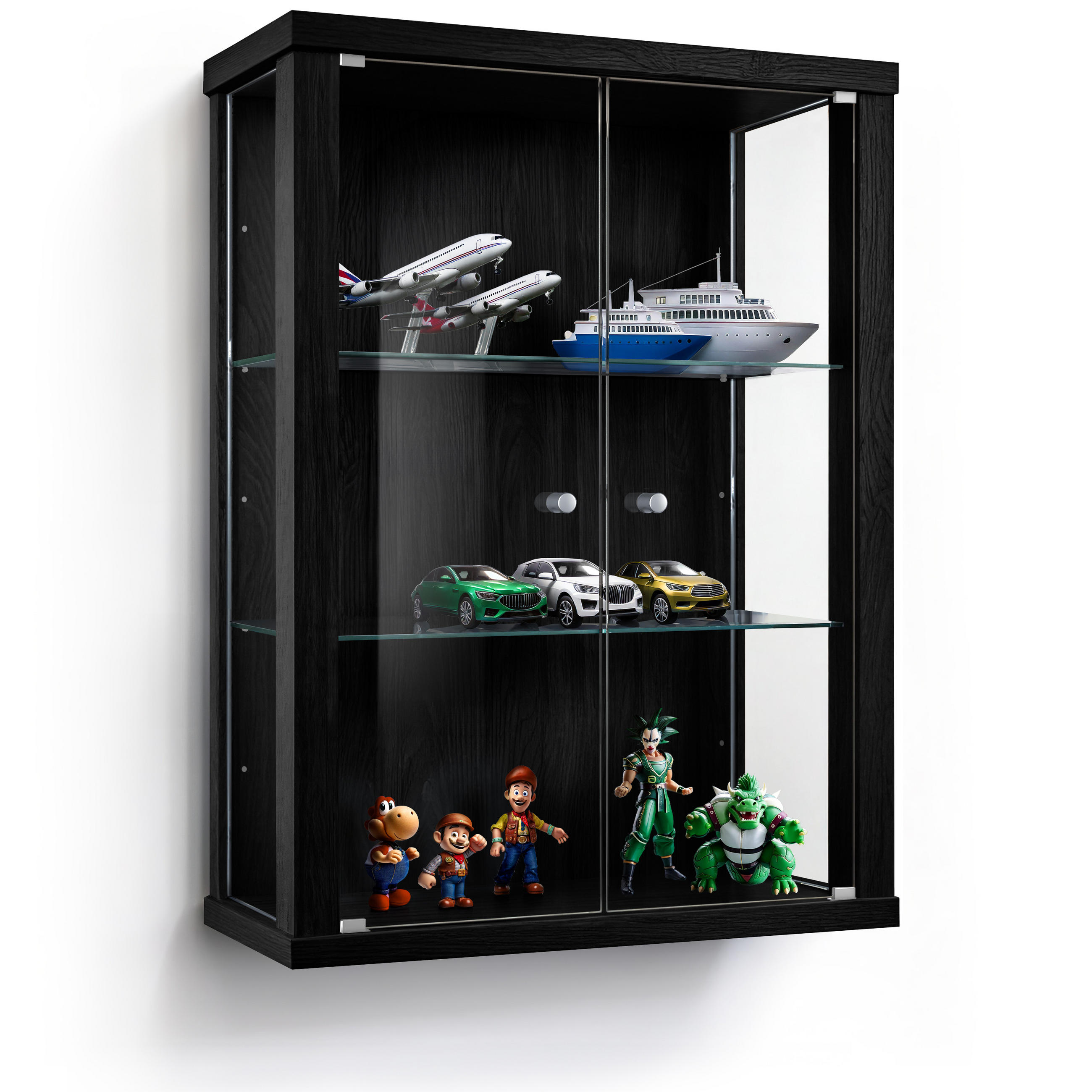 HÄNGEVITRINE 25/60/80 cm mit 2 höhenverstellbaren Glasböden - Transparent/Silberfarben, Glas/Holzwerkstoff (60/80/25cm) - K-Möbel