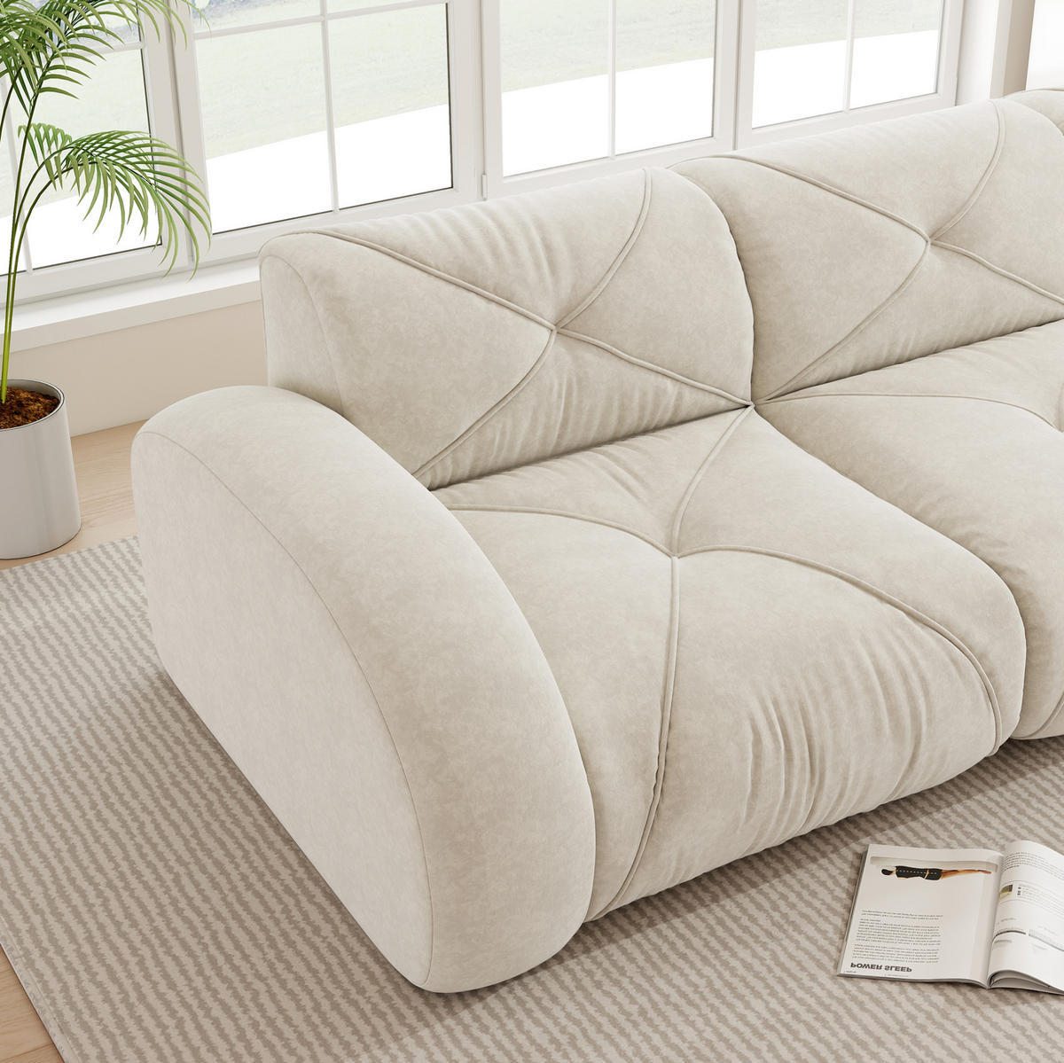 MODULSOFA 2-Sitzer mit Hocker, 32D-Schaumstoff und chenillebezogenem Komfort, Weiß - Weiß, Textil (204/76/171cm) - Redom