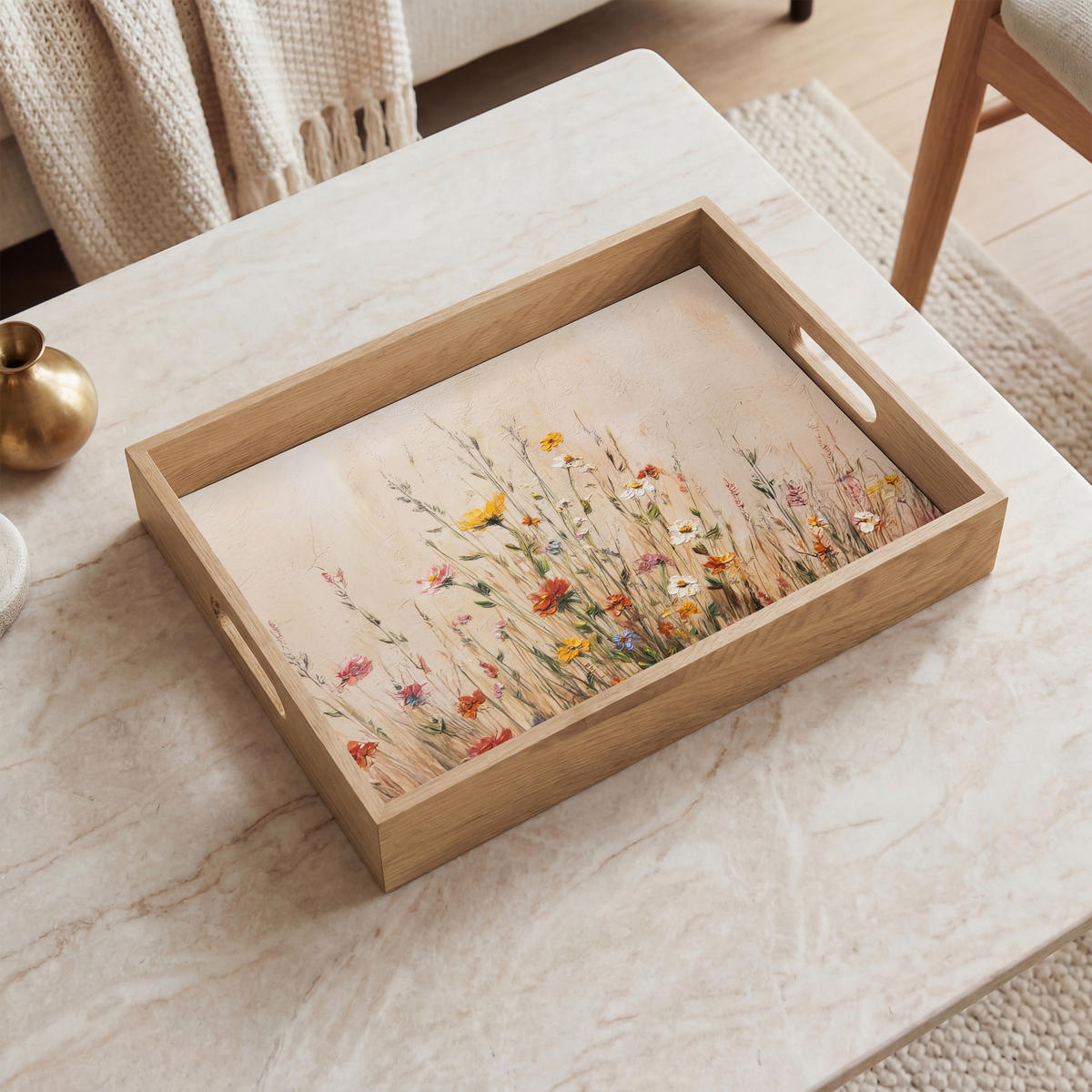 TABLETT - Wildblumen - Pinselstriche - Ruhig - 40x30 cm - Multicolor, Holz (40/5/5cm) - OnlyWow
