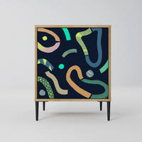 SIDEBOARD CONTRAST DANCE, Eichefarben, 57,5x42x72,5 cm, Schwarze Metallfüße - Eichefarben/Multicolor, Holzwerkstoff/Metall (57.5/72.5/42cm) - SpaceRebels