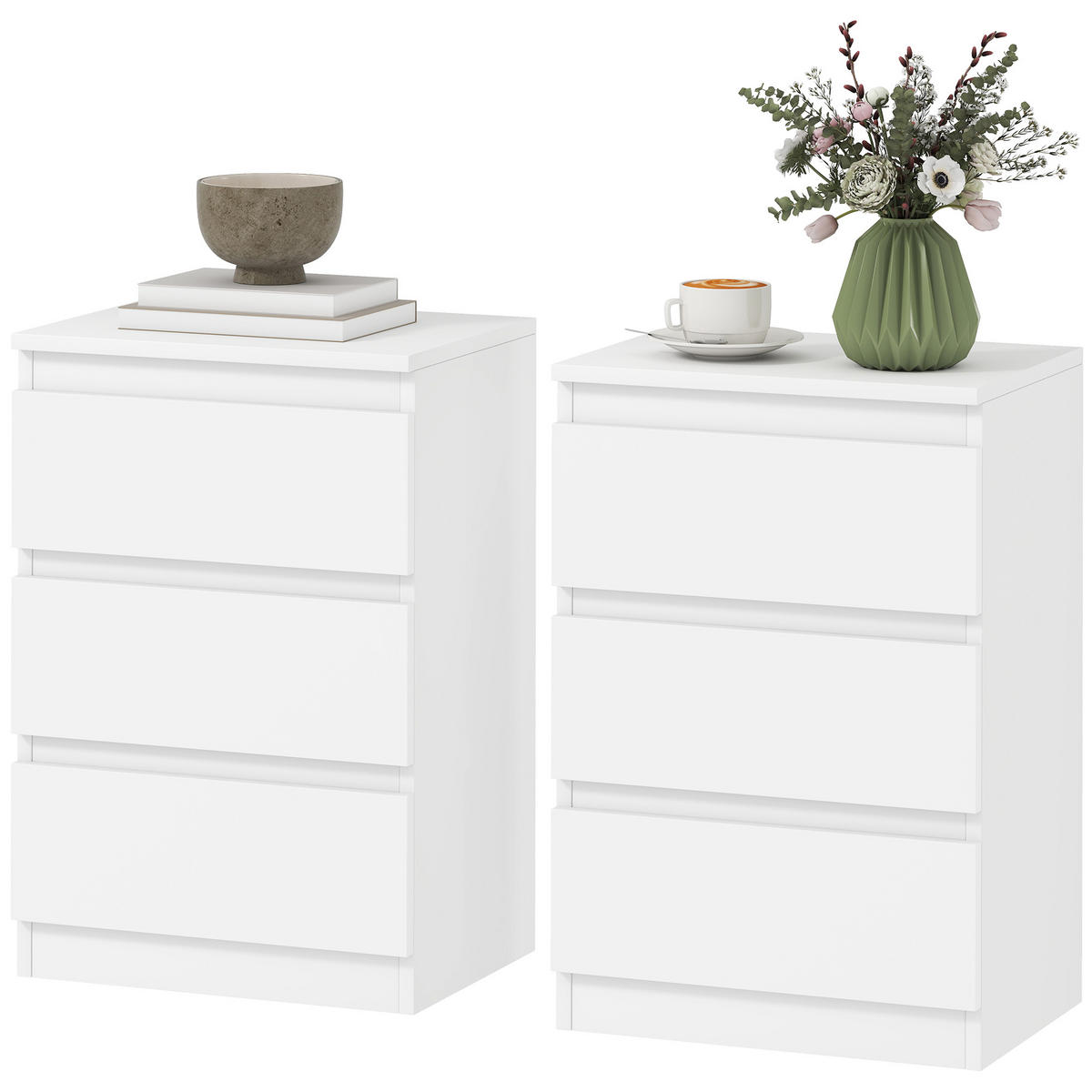 NACHTTISCH 2er-Set Weiß 30.0/40.0/59.5 cm - Weiß, Holzwerkstoff (40/59.5/30cm)