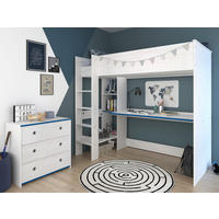 JUGENDZIMMER Set Hochbett 90 x 200 Schreibtisch und Kommode - Weiß/Grau, Holz/Holzwerkstoff (206/180/108cm) - Parisot Meuble