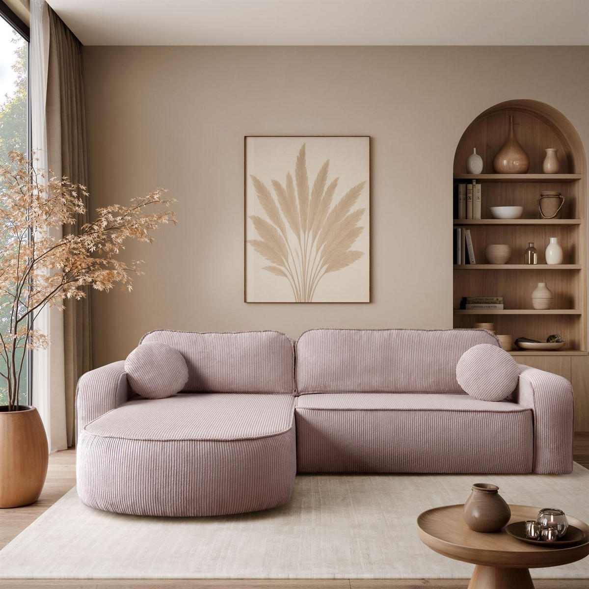 ECKSOFA VENUS mit Schlaffunktion und Bettkasten, Poso 27 - Rosa, Textil (275/178cm) - Lookway