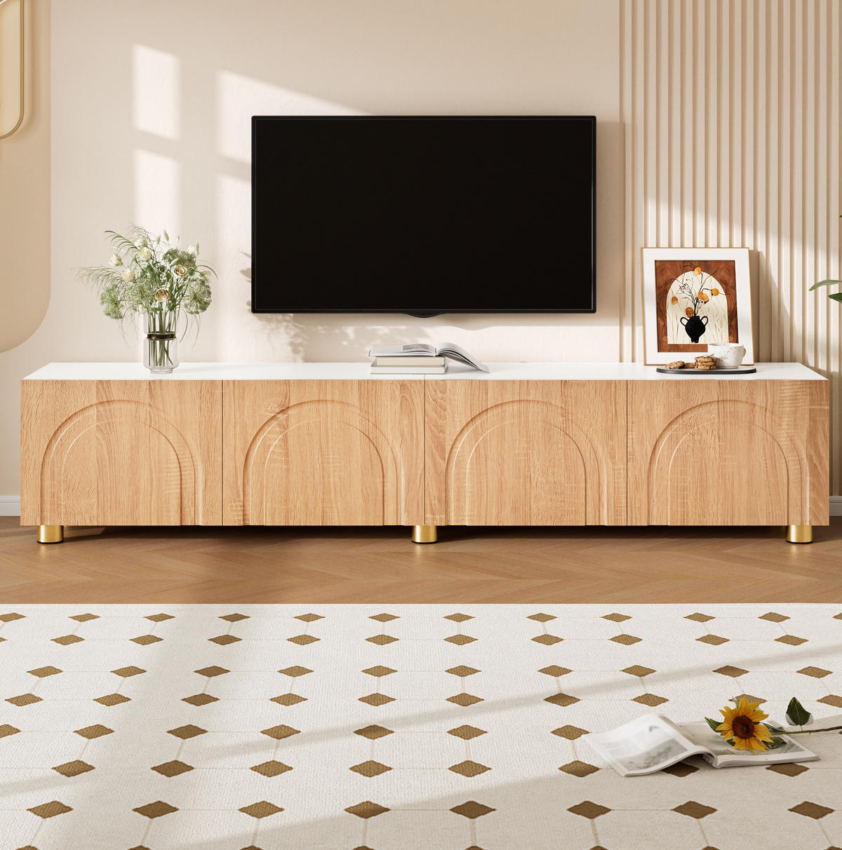 TV-SCHRANK mit 4 Türen 180 x 35 x 40 cm Natur Weiß - Birnbaumfarben, Holzwerkstoff (35/40/180cm) - Beauniv
