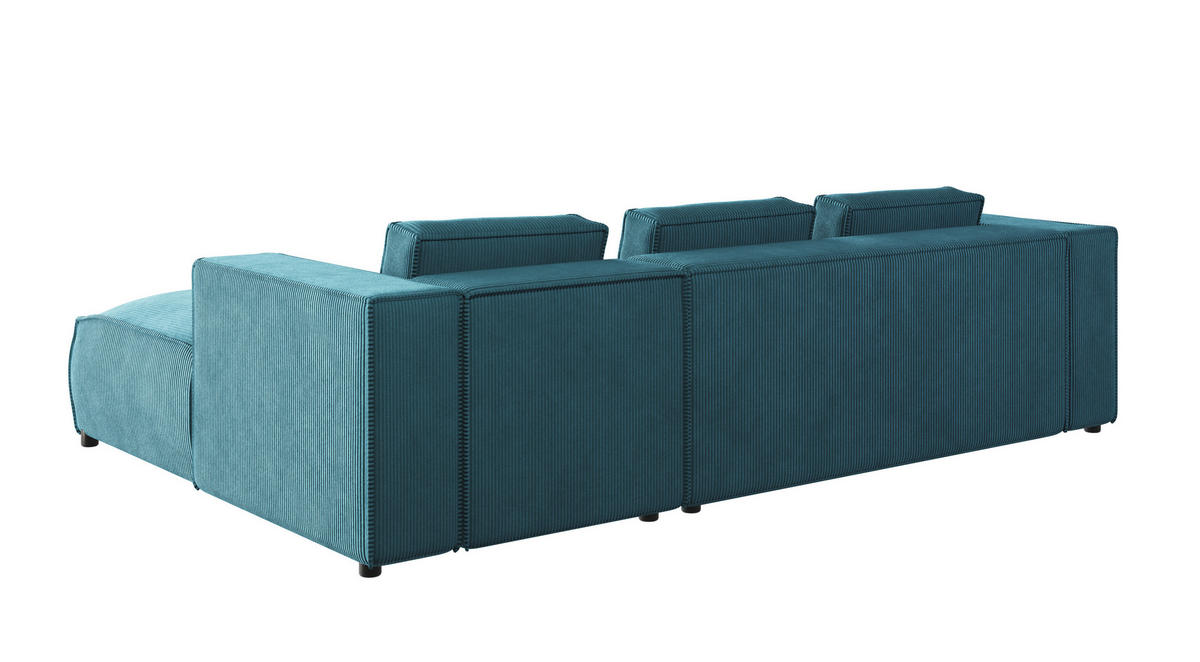 ECKSOFA Nova Türkis Cord, Ottomane rechts - Türkis/Schwarz, Holz/Kunststoff (262/176cm) - S-Style Möbel