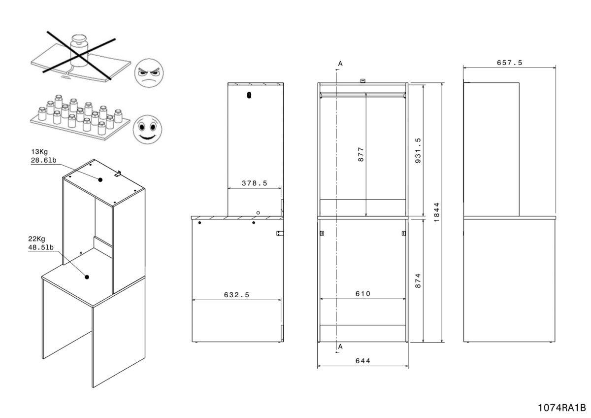 WASCHMASCINENSCHRANK weiß, Eiche Jackson, Umbauschrank Set 3-teilig 204 cm mit viel Stauraum - Eichefarben/Silberfarben, Holzwerkstoff/Kunststoff (204/184/67cm) - Parisot Meuble