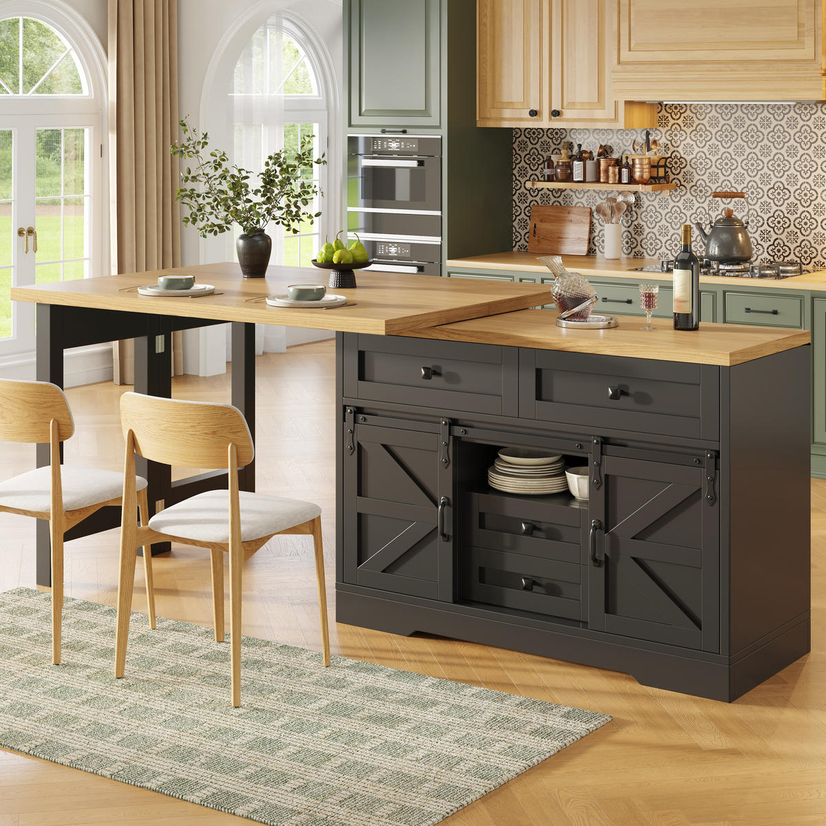 KÜCHENINSEL Drehbar Stauraum Modern - Schwarz, Holzwerkstoff (120/72/40cm) - FLIEKS