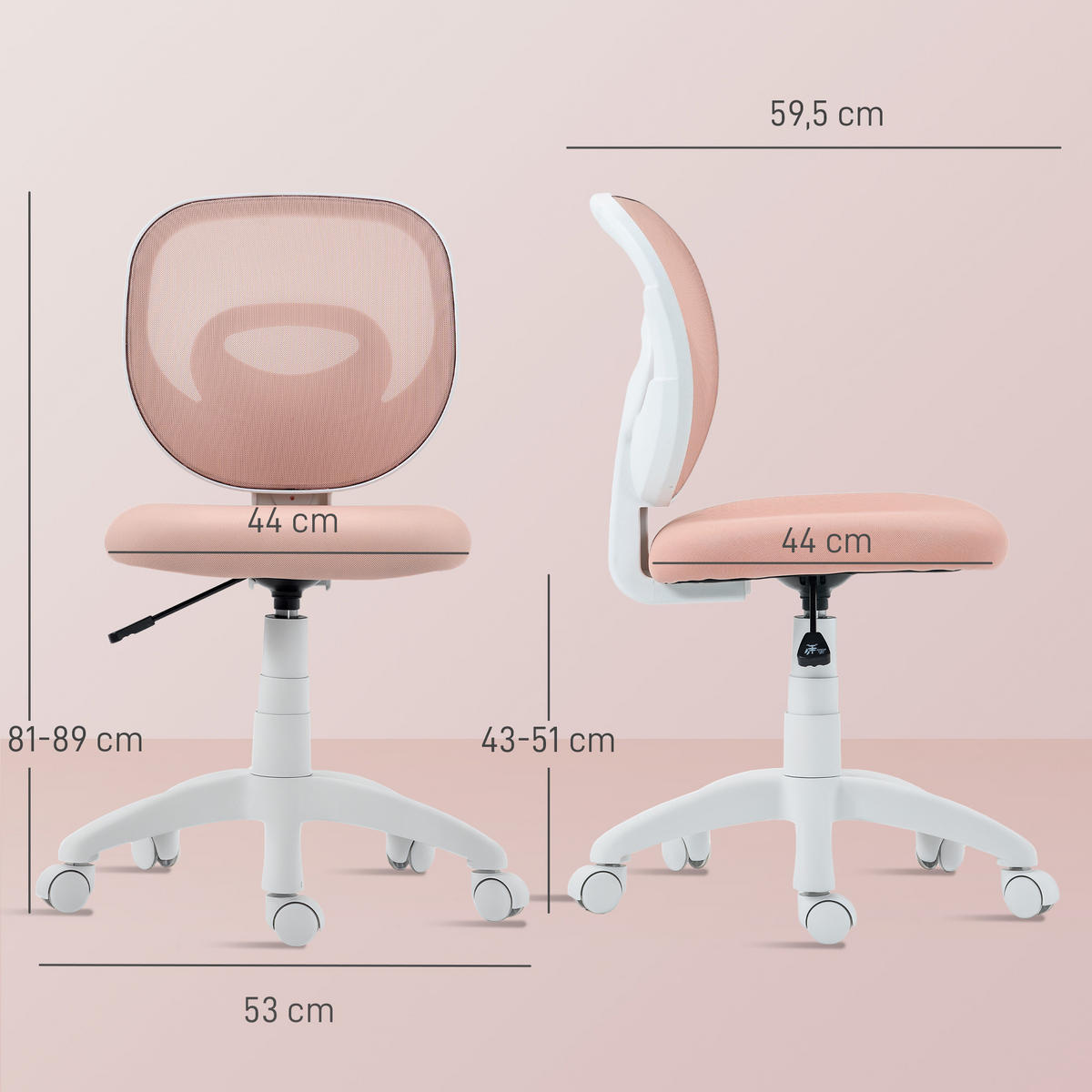DREHSTUHL ergonomisch C-förmige Rückenstütze höhenverstellbar Rosa - Rosa, Kunststoff (53/89/59.5cm)