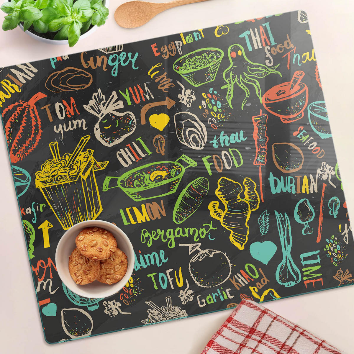 GLASPLATTE 60x52 cm Thailändisches Essen - Multicolor, Glas (60/0.4/52cm) - TULUP