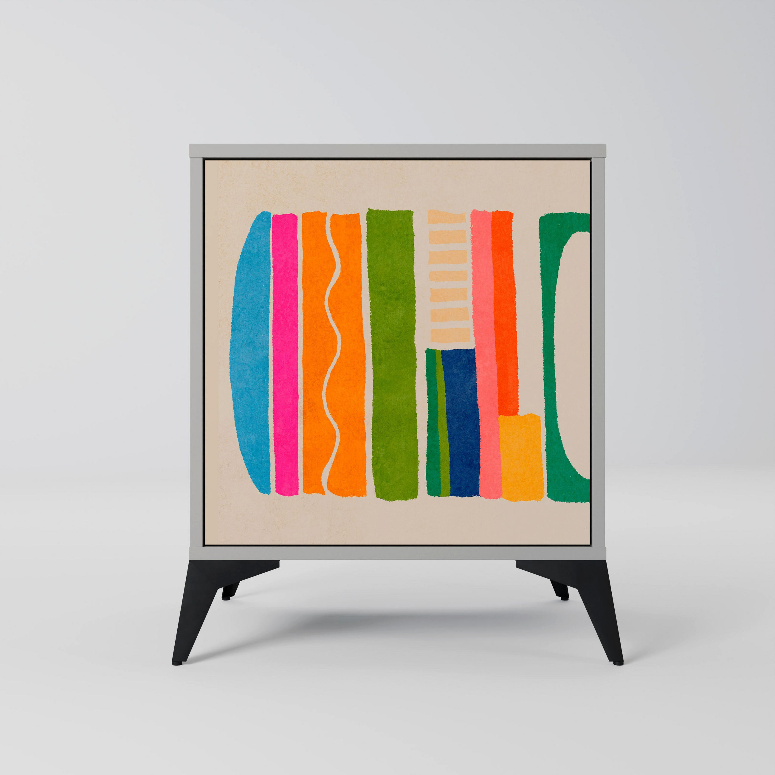 SIDEBOARD GEOMETRIC SHINE, Grau, 57,5x42x70,5 cm, Schwarze Metall-Sternfüße - Multicolor/Schwarz, Holzwerkstoff/Metall (57.5/70.5/42cm) - SpaceRebels