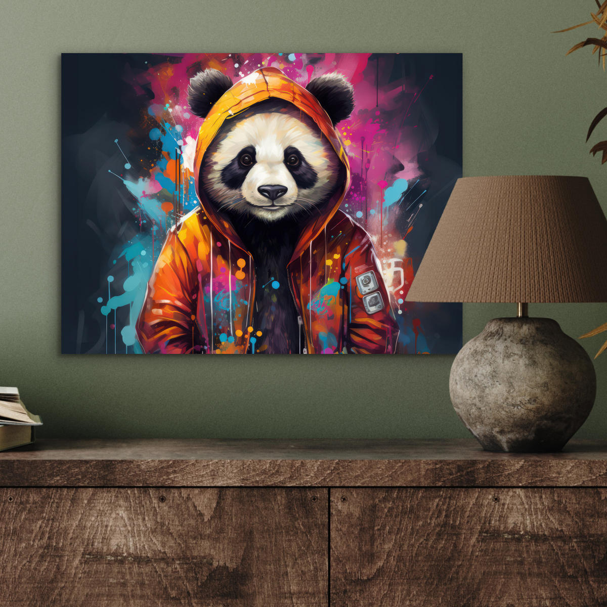 METALLBILD Panda - Jacke - Graffiti - Orange 40x30 cm - Orange, Metall (40/30cm) - MuchoWow