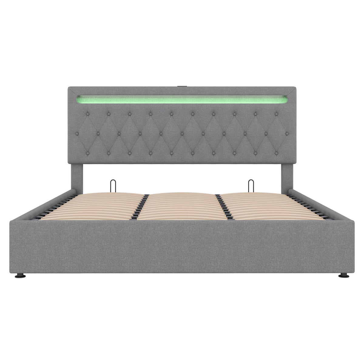 POLSTERBETT 180/200 cm grau mit hydraulischem Bettkasten und USB-Anschluss - Grau, Textil (180/200cm) - OKWISH