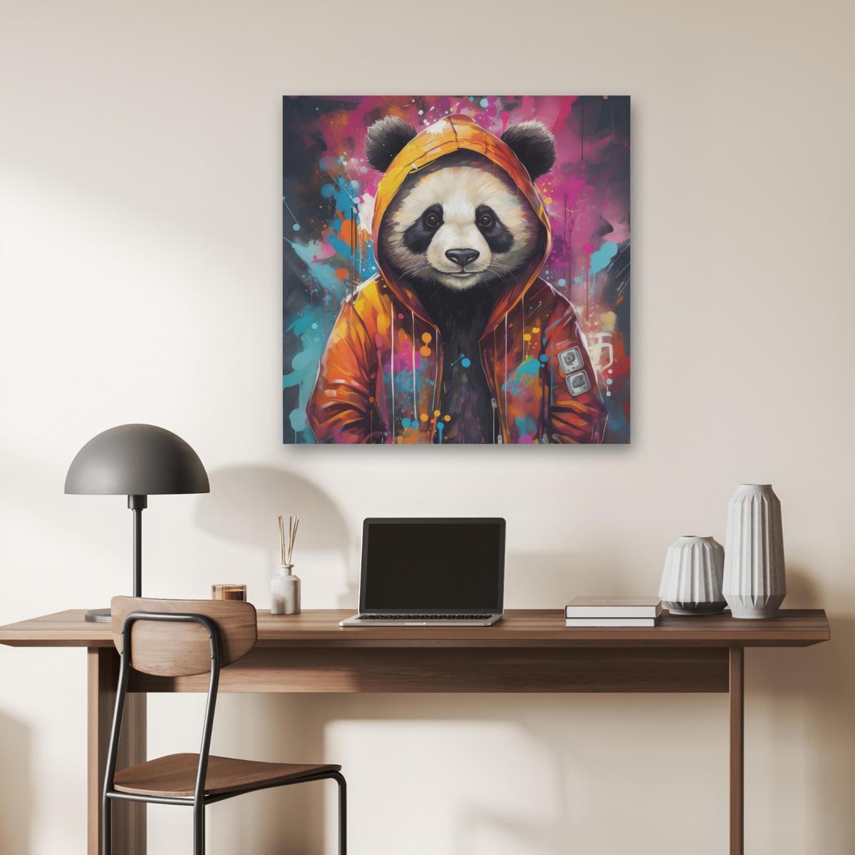 AKUSTIKBILD Panda - Jacke - Graffiti - Orange Akustikpaneele 80x80 cm - Orange, Kunststoff (80/80/0.9cm) - MuchoWow