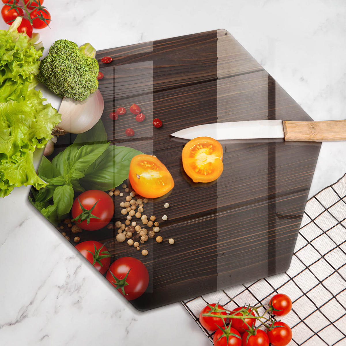 GLASPLATTE 40 cm Gemüse auf dem Tisch - Multicolor, Glas (40/40cm) - Wallfluent