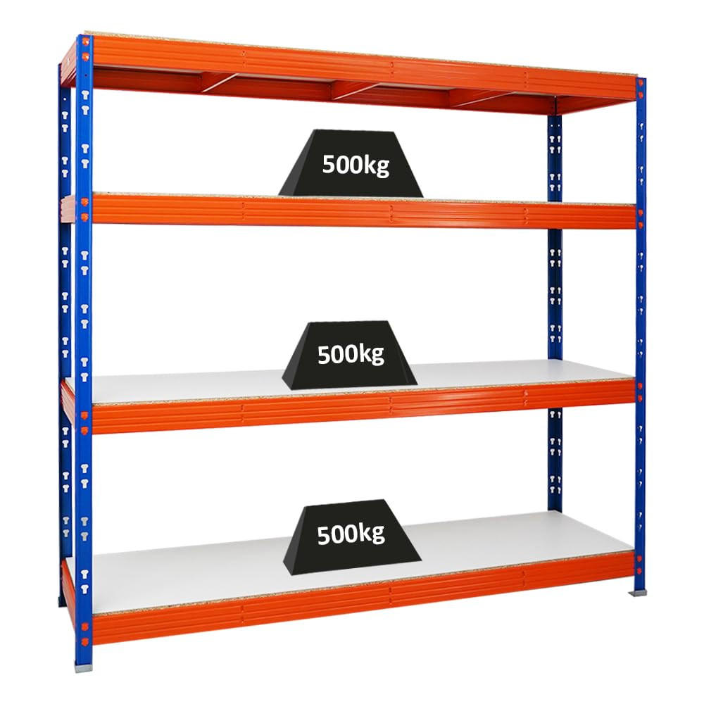 SCHWERLASTREGAL Rhino 180x200x60 cm 4 Melamin-Ebenen 16mm Fachlast 500 kg Blau/Orange - Blau/Orange, Metall (200/180/60cm) - PROREGAL
