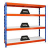 SCHWERLASTREGAL Rhino 180x200x60 cm 4 Melamin-Ebenen 16mm Fachlast 500 kg Blau/Orange - Blau/Orange, Metall (200/180/60cm) - PROREGAL