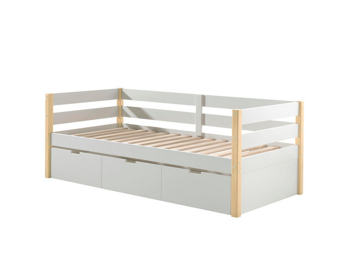 KOJENBETT mit Schubladen Karissa 211x77x98 Massivholz+MDF Weiß/natur - Buchefarben/Weiß, Holz (90/200cm) - 58aufmkessel
