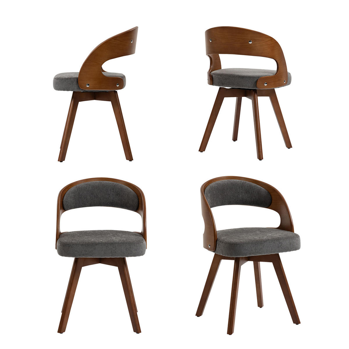 ESSZIMMERSTÜHLE 2er-Set aus Holz mit drehbarer Sitzfläche und Leinenkissen, Grau - Braun/Grau, Textil/Metall (44/75/44cm) - Meubles Cosy