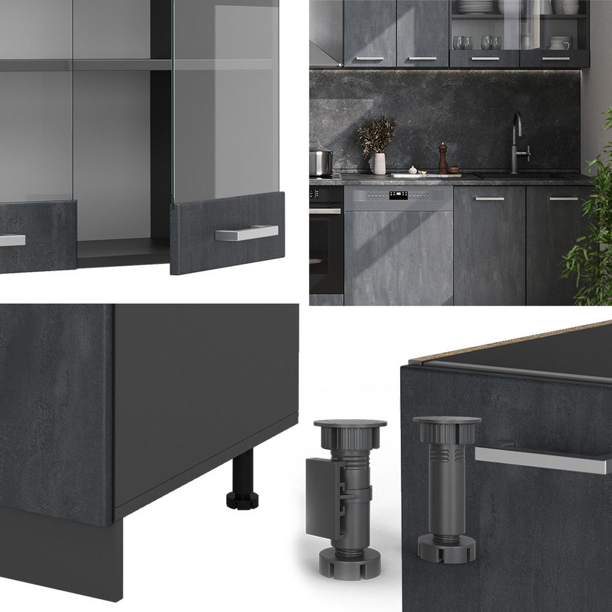 KÜCHENZEILE R-Line Schwarz Beton/Anthrazit 300 cm AP Anthrazit - Anthrazit/Schwarz, Holzwerkstoff (300/81.6/60cm) - Vicco