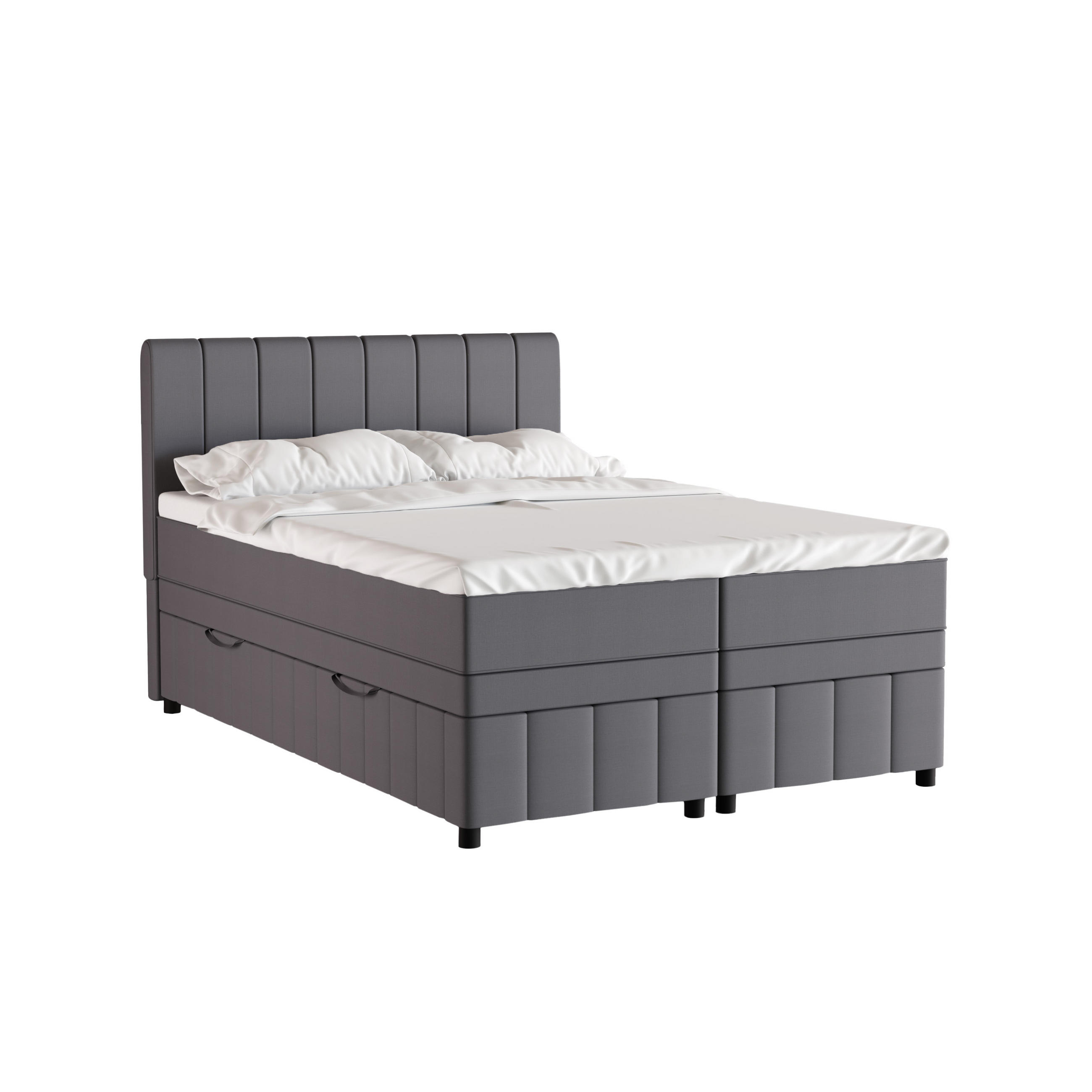 BOXBETT AVALON 140 x 200 cm mit Bettkasten und Topper - Dunkelgrau - Dunkelgrau, Holz - Panda Möbel