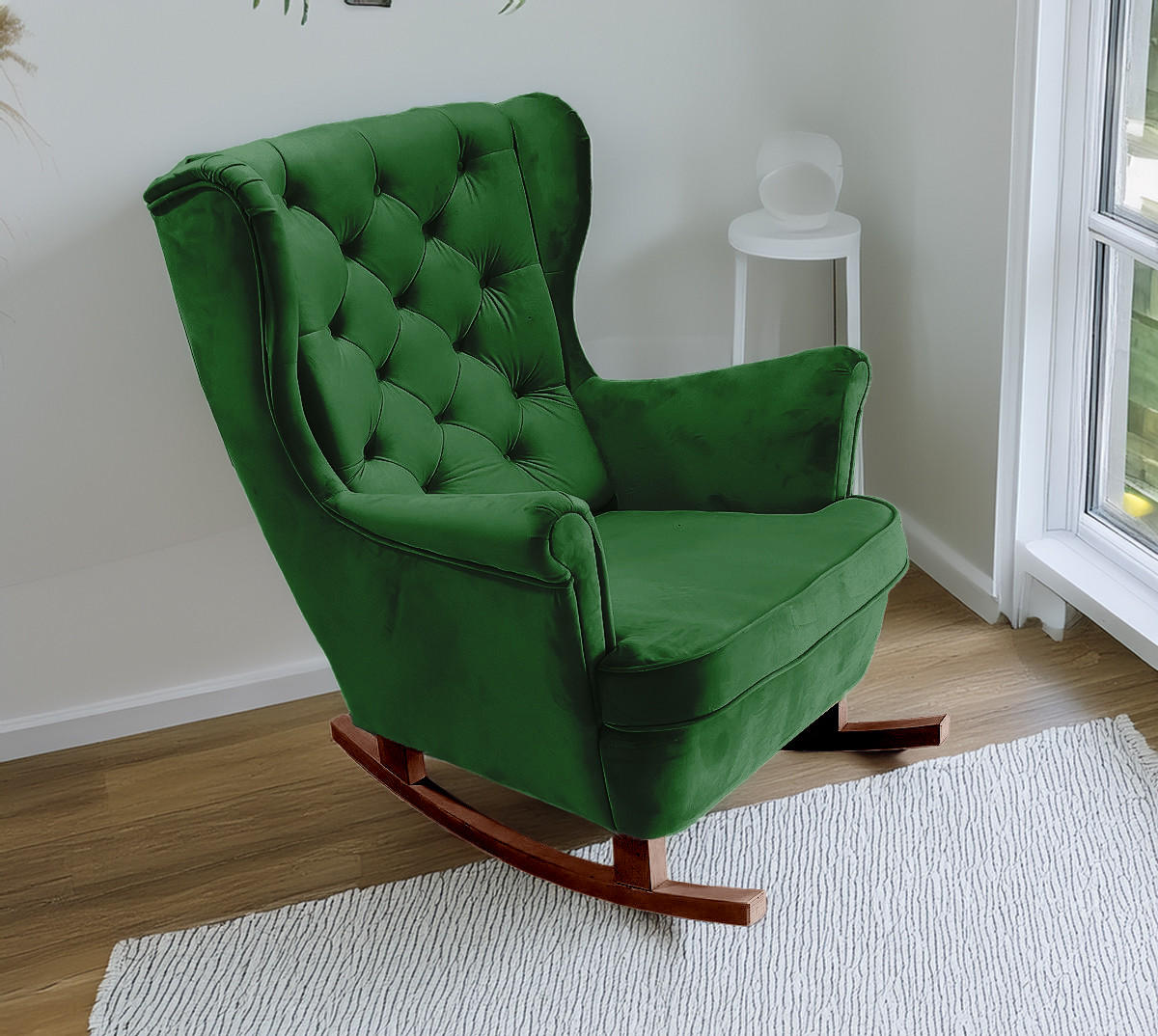 SCHAUKELSESSEL mit gepolstertem Sitz und Armlehnen, 102x81x95 cm, Grün_29849 - Braun/Hellgrün, Holz/Textil (81/102/95cm) - DomoHome