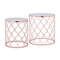 BEISTELLTISCH 2er Set rund Ø40/Ø45 cm, Weiß Marmor/Kupfer - Weiß, Metall (45/40/45cm) - WOMO-DESIGN