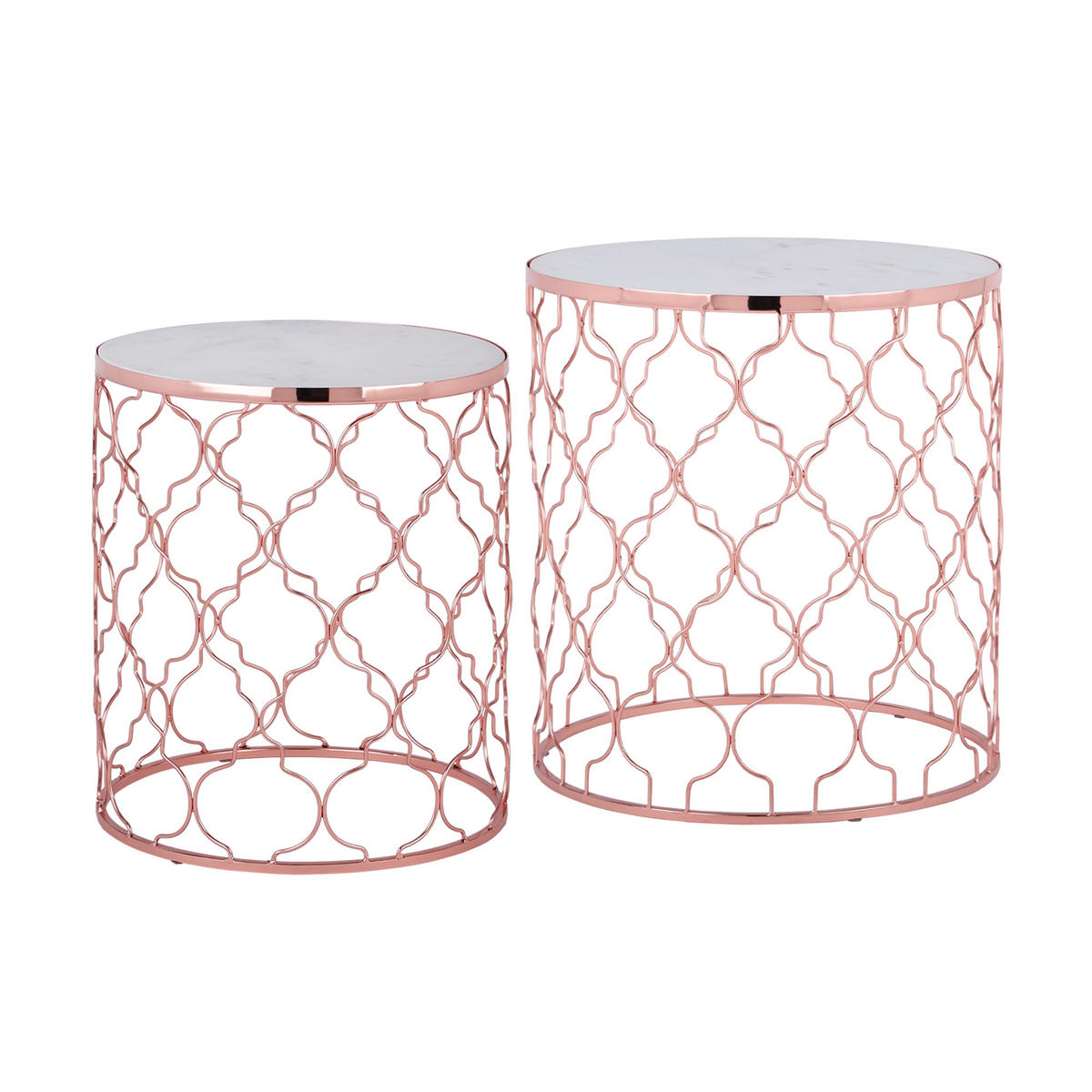 BEISTELLTISCH 2er Set rund Ø40/Ø45 cm, Weiß Marmor/Kupfer - Weiß, Metall (45/40/45cm) - WOMO-DESIGN