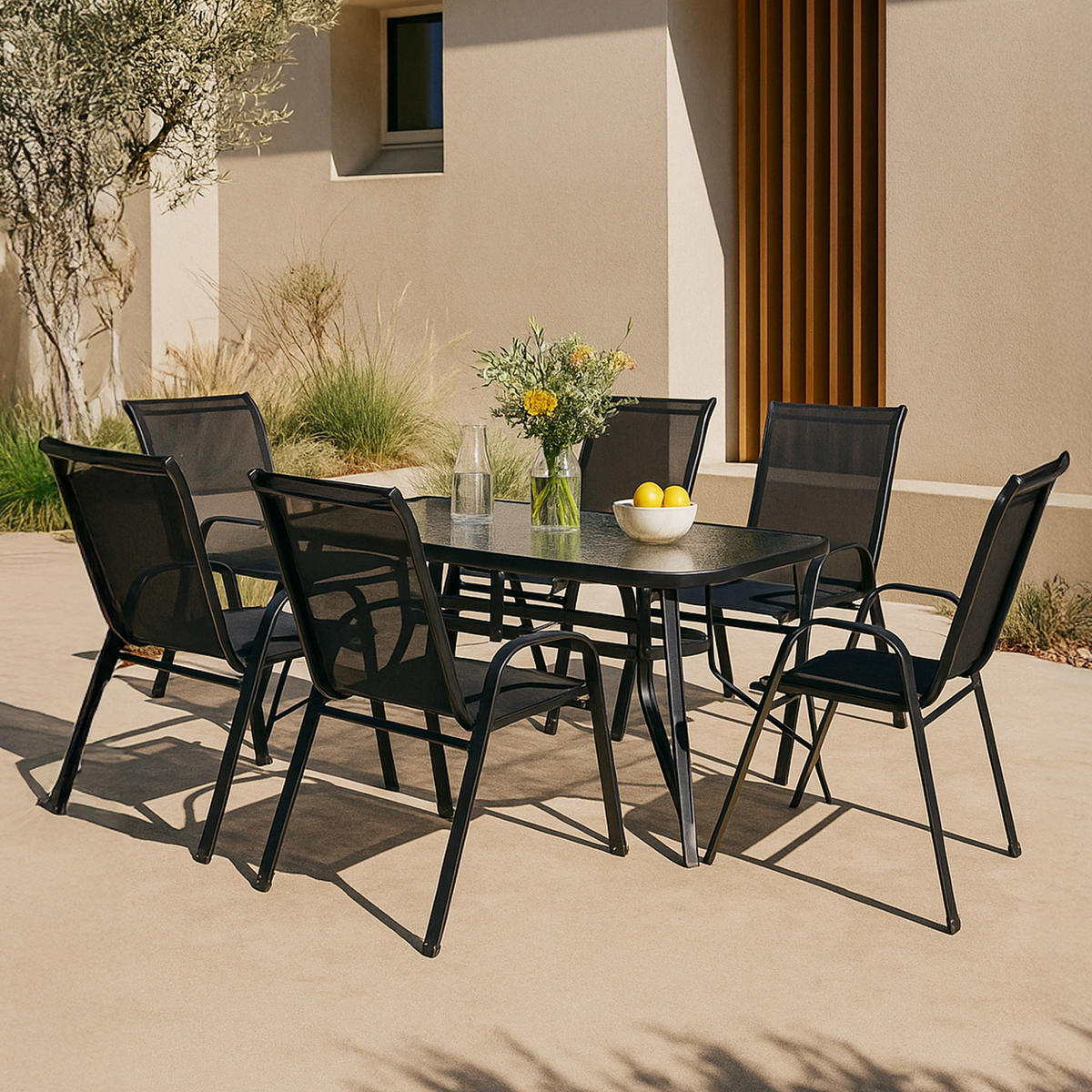 GARTENMÖBEL-SET 7 TLG. Aradeo - Schwarz, Textil/Metall - casa.pro