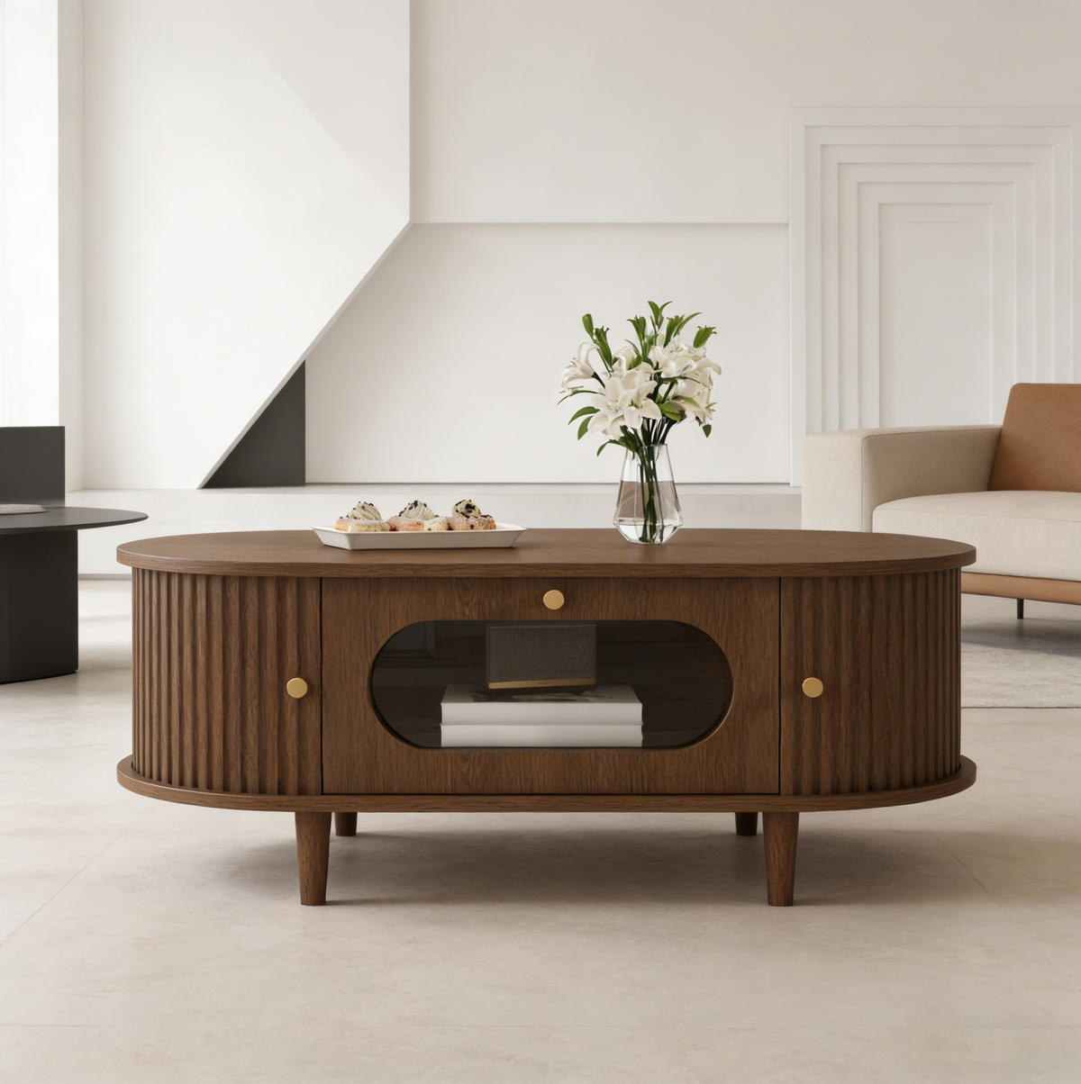 COUCHTISCH 100/50/36 cm in Walnuss aus MDF mit Schublade und Rollladen - Nussbaumfarben, Holzwerkstoff (100/50/36cm) - OKMYHOME