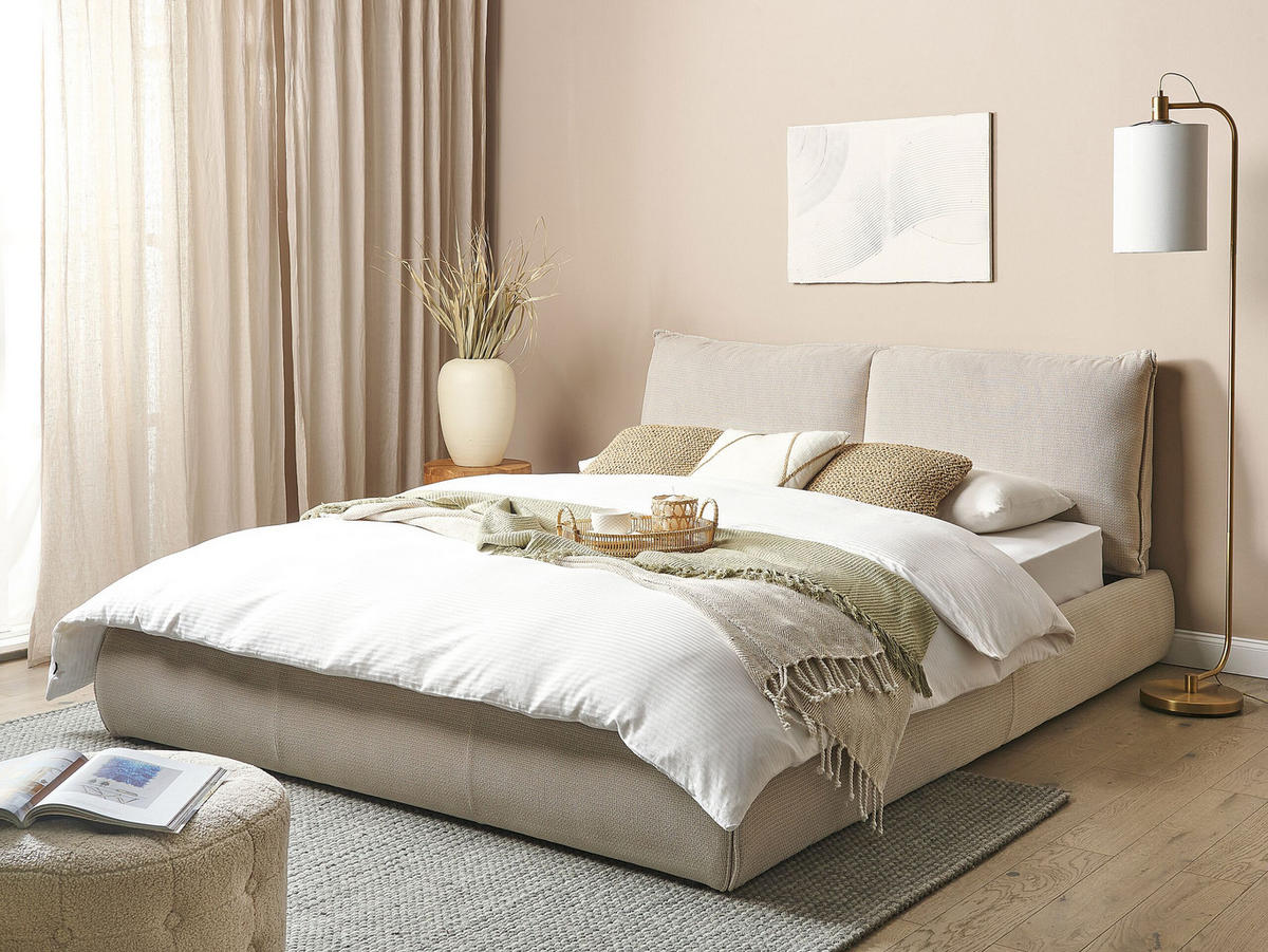 POLSTERBETT mit Lattenrost 160x200 cm Beige Vinay - Sandfarben, Textil (160/200cm) - Beliani