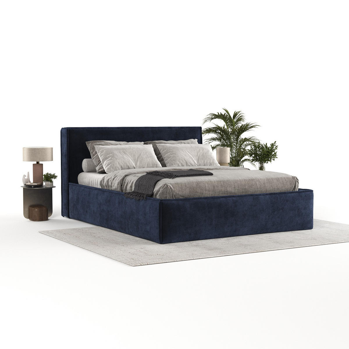 POLSTERBETT Sato mit Stauraum 120/200 cm Marineblau im Terra NW Stoff - Schwarz/Naturfarben, Holz/Holzwerkstoff (120/200cm) - AltaBeds