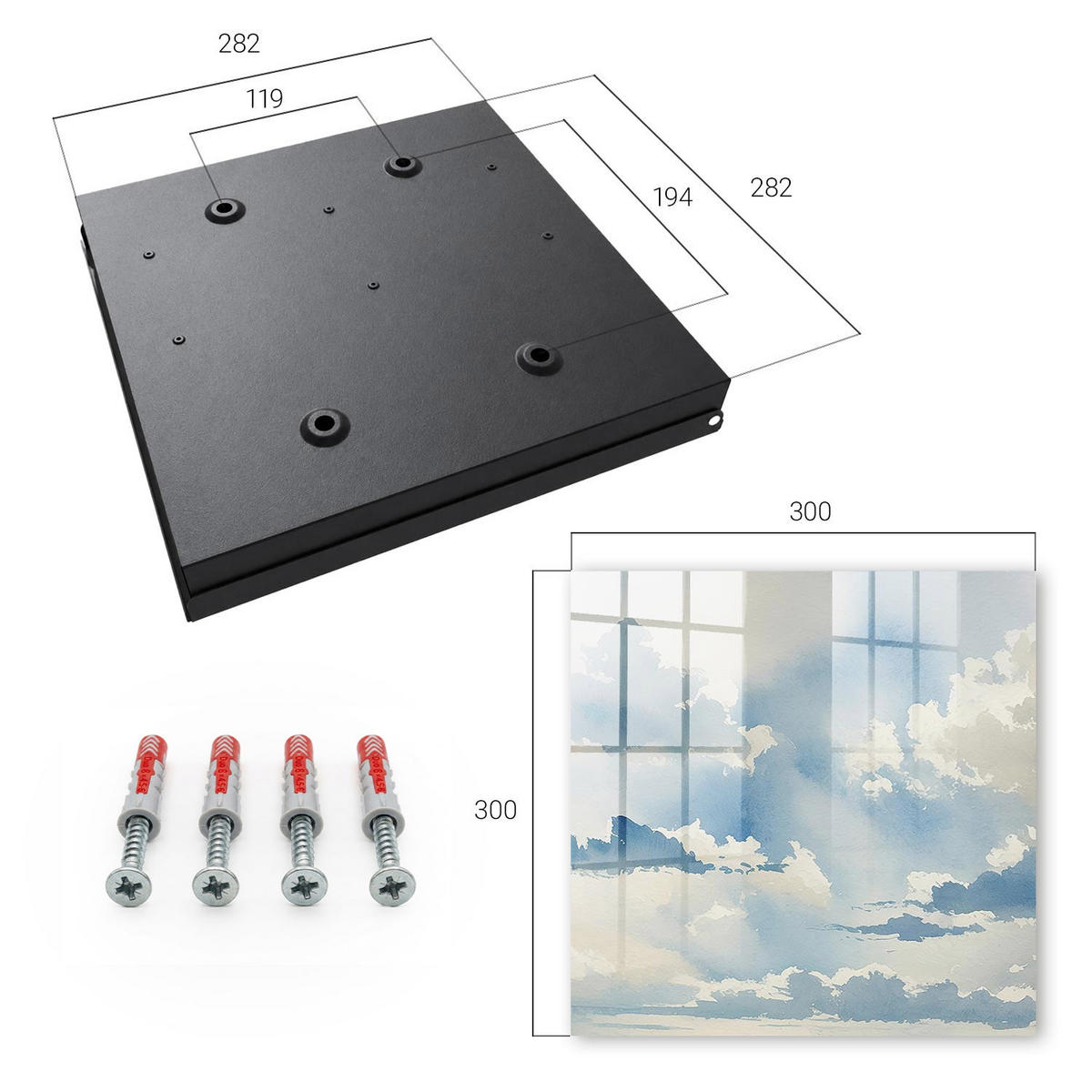 SCHLÜSSELBOX Schwarz 30x30 cm- Türöffnung nach rechts - Wolken am Himmel - Blau, Metall (30/30/5cm) - TULUP