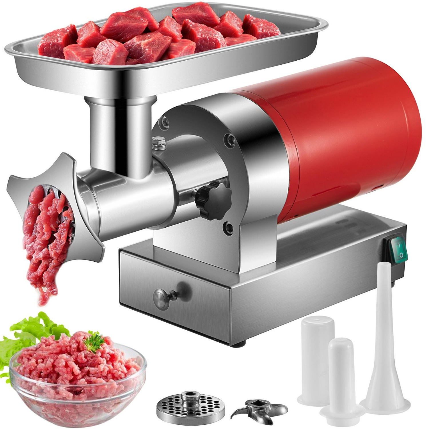 FLEISCHWOLF 800W Edelstahl Rot - Silberfarben, Metall (30.02/43/60.02cm) - Rolipo