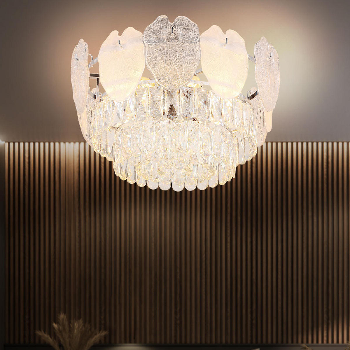 DECKENLEUCHTE BENJAMIN Chrom Kristall Silber 8-flammig - Silberfarben, Glas (50/50/27.9cm) - Globo Lighting