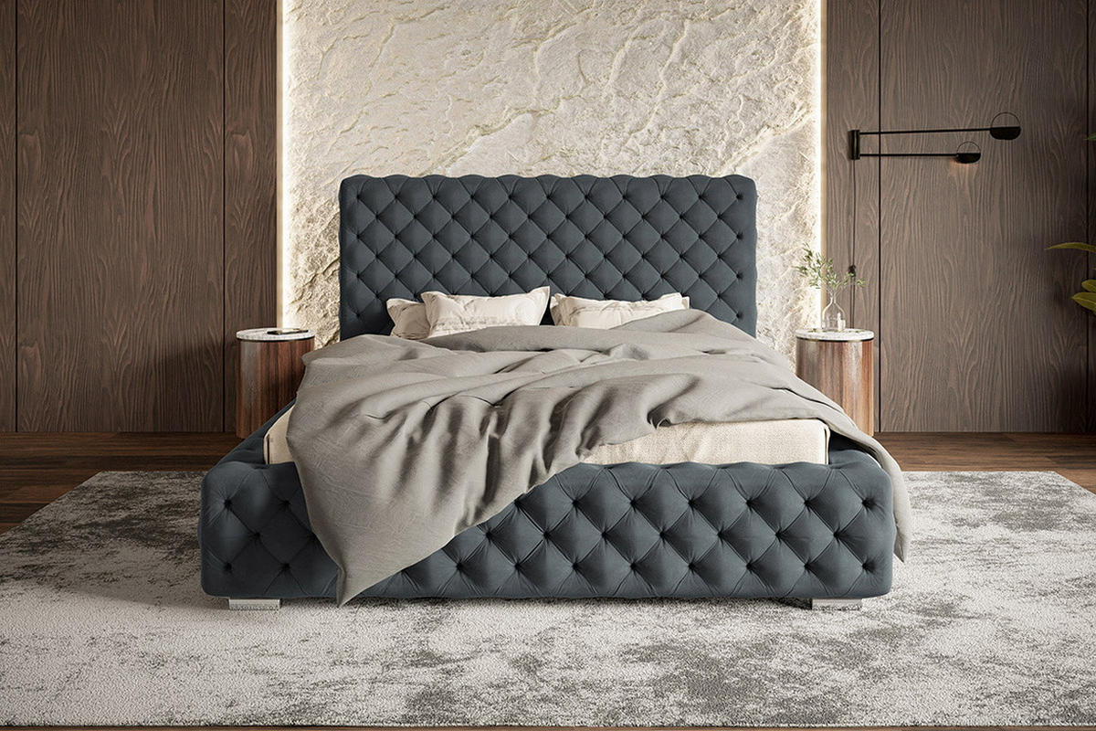 POLSTERBETT 180x200 mit Bettkasten Adonis, Glamour, Dunkelgrau - Dunkelgrau, Holz/Textil (180/200cm) - Emporius