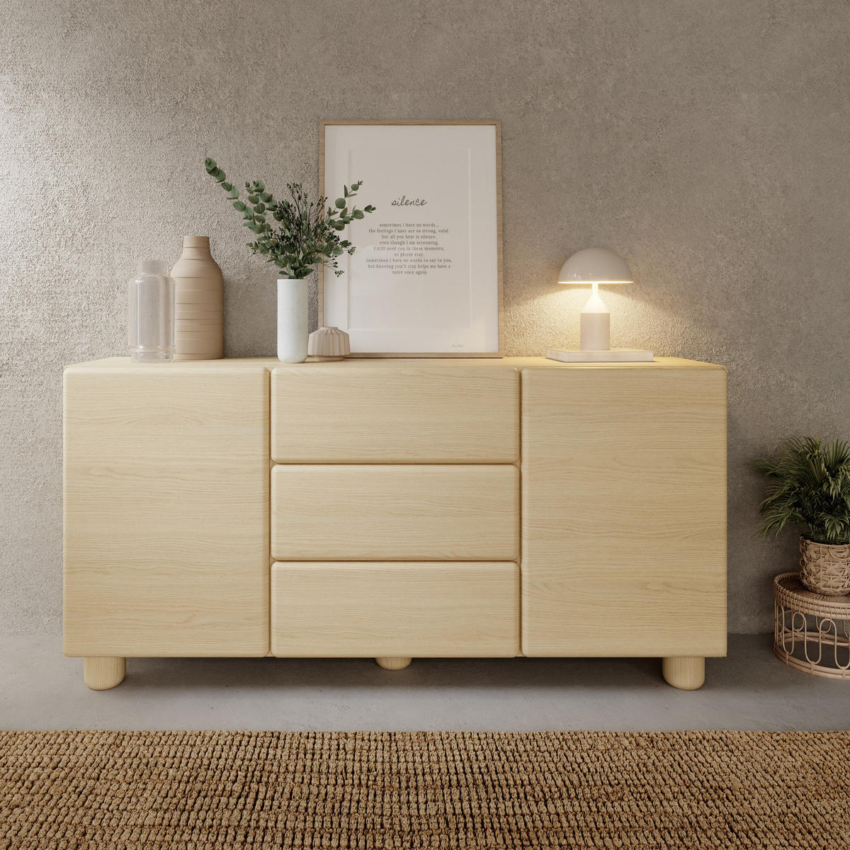 SIDEBOARD CERVI C 160 cm Eiche Vicenza - mit 2 Türen, 3 Schubladen und abgerundeten Fronten - Eichefarben, Holz/Holzwerkstoff (160/80/38cm) - Ravio