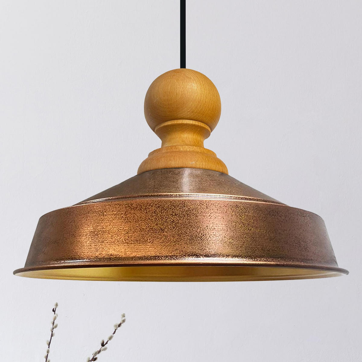 DECKENPENDELLEUCHTE Holz Asletl - Kupferfarben, Holz/Metall (24/40/148cm) - Bamyum