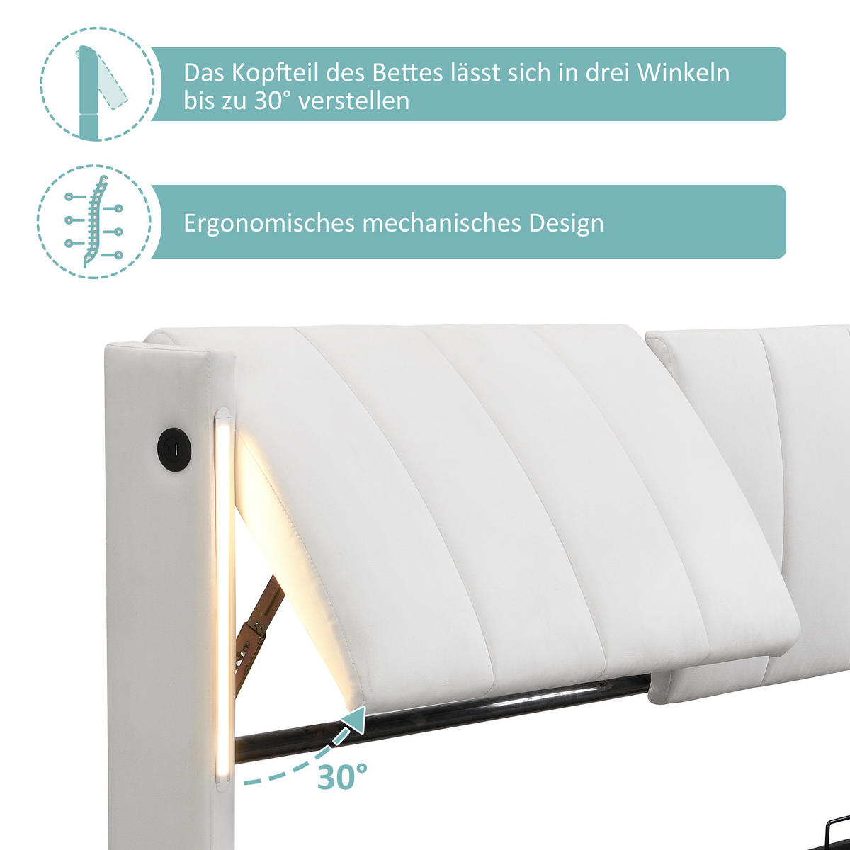 POLSTERBETT Weiß King Size 207/160/103 cm - Weiß, Holzwerkstoff/Metall - Urban Meuble