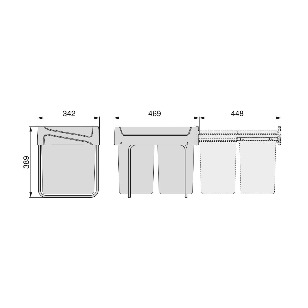 RECYCLINGBEHÄLTER zur Bodenmontage und manuellen Entnahme in Küchenzeilen, 2x20l, Kunststoff anthrazitgrau - Anthrazit, Kunststoff (34.2/39/46.9cm) - EMUCA