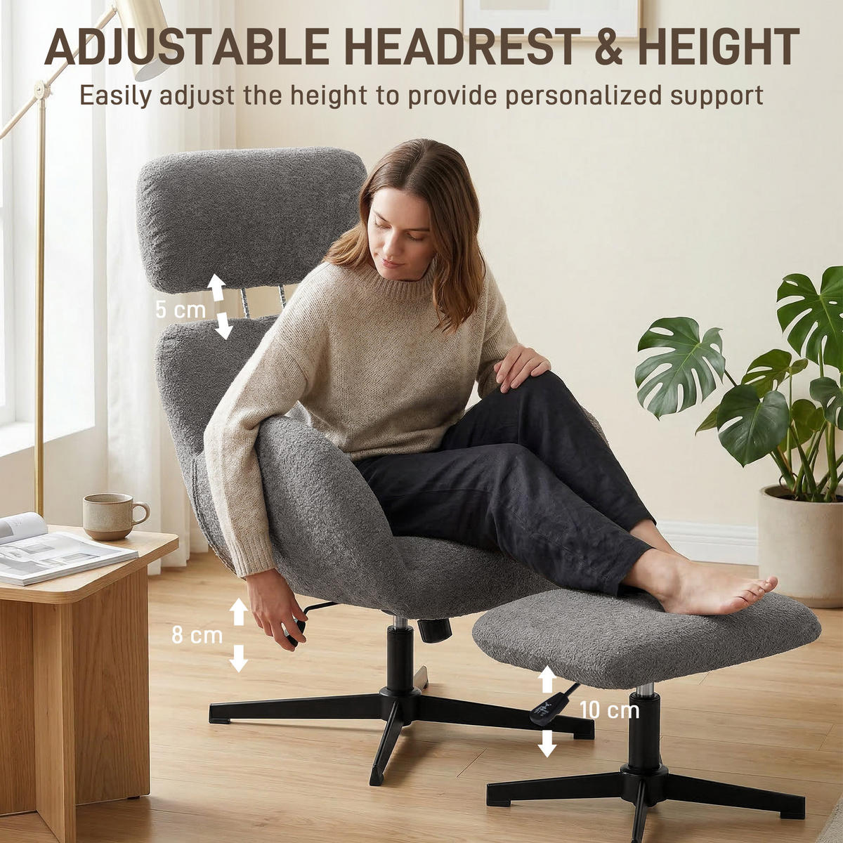 RELAXSESSEL mit Hocker Polyester Grau - Schwarz/Grau, Textil/Metall (70/108/71cm) - HOMCOM