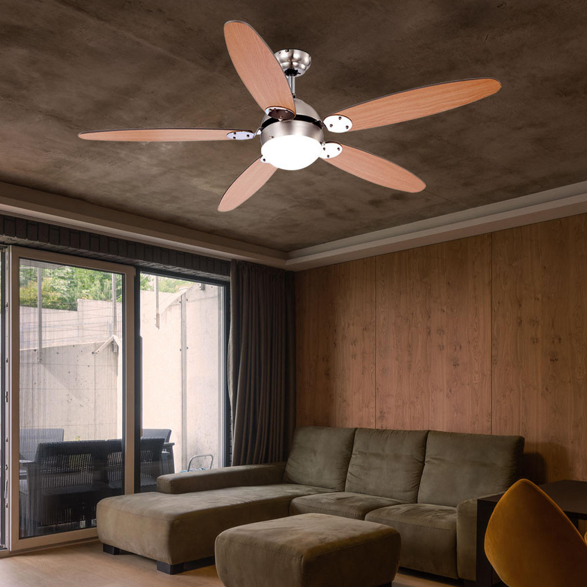 DECKENVENTILATOR AZURA Holzoptik Braun - Braun, Glas (132/132/40.6cm) - Globo Lighting