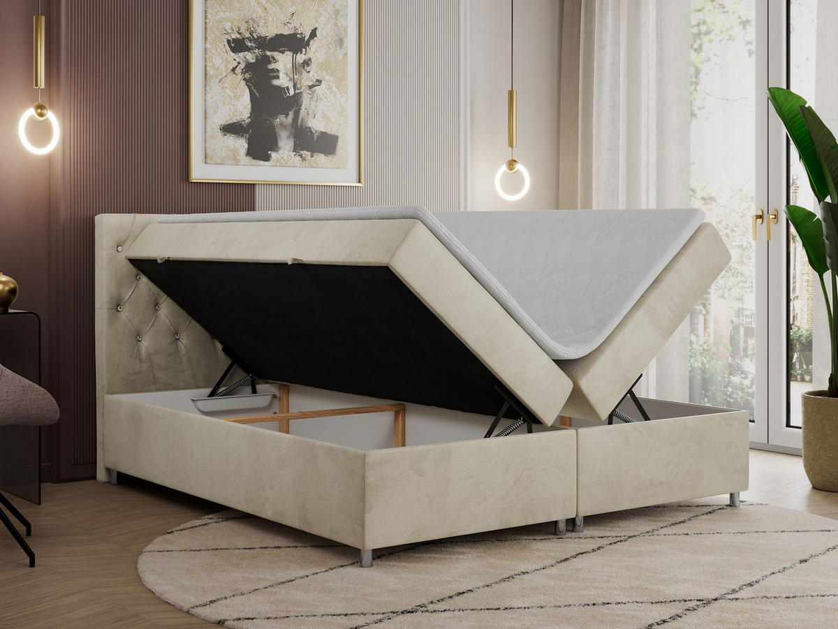 BOXBETT ROMA 120/200 - Beige Velvet - H3 - Beige, Holz/Textil (120/200cm)