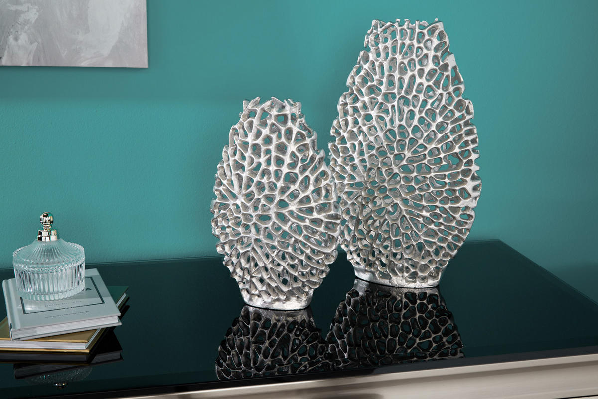 2ER SET VASE ABSTRACT LEAF Metall Silber 40 cm - Silberfarben, Metall (30cm) - riess-ambiente
