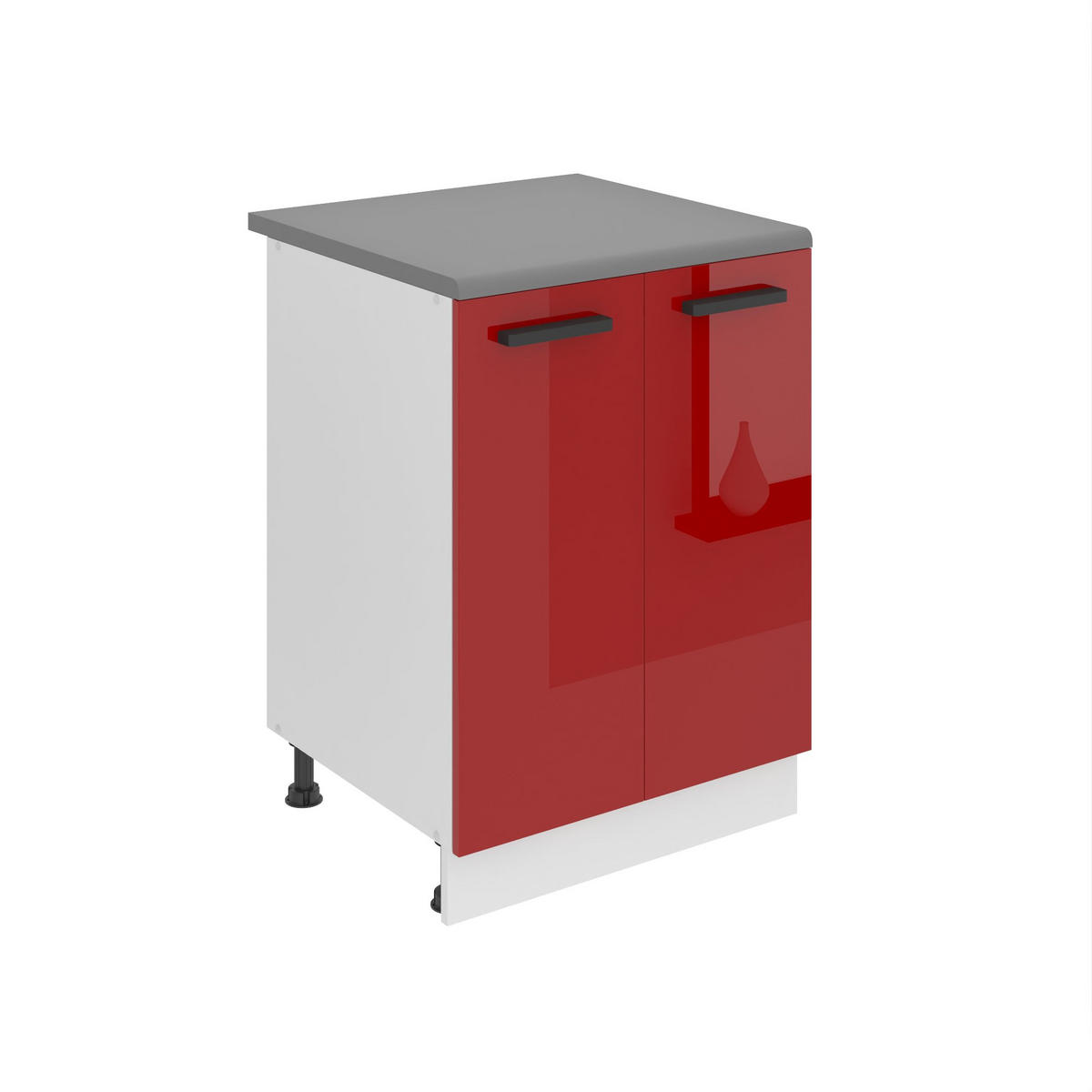 KÜCHENUNTERSCHRANK 60 cm SD2 mit Arbeitsplatte, 2 Türen, Rot Hochglanz - Rot/Grau, Holz (60/85/51.6cm) - B BELINI GROUP