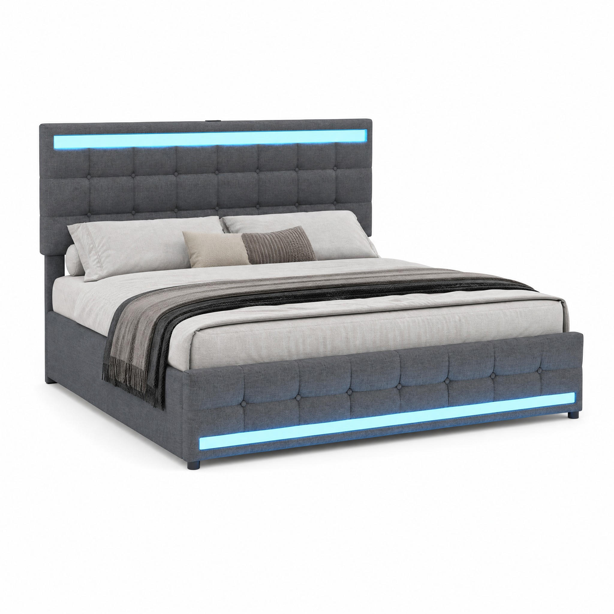 POLSTERBETT mit LED und USB 180x200 cm Stoff Grau - Grau, Metall (180/200cm) - Meubliv