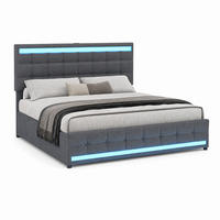 POLSTERBETT mit LED und USB 180x200 cm Stoff Grau - Grau, Metall (180/200cm) - Meubliv
