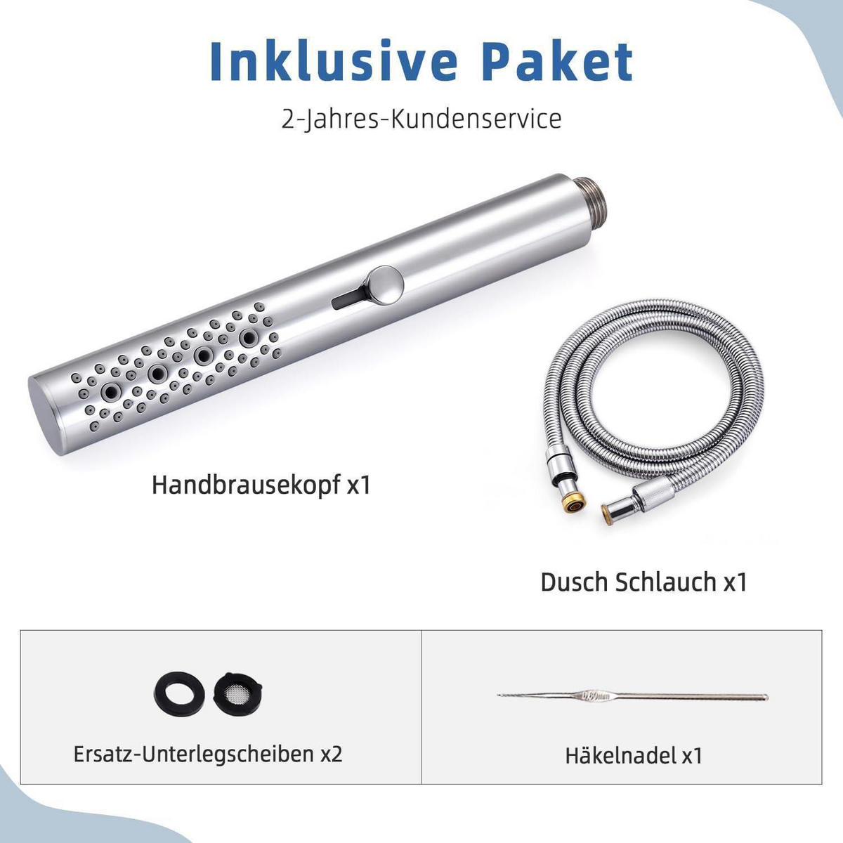 HANDBRAUSE mit Schlauch Chrom 3 Funktionen Wassersparend Massagefunktion - Silberfarben, Metall (3/12.7/23cm)