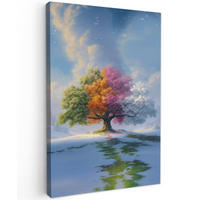 LEINWANDBILD Baum - Jahreszeiten - Winter - Landschaft Deko Groß 90x140 cm - Multicolor, Textil (90/140cm) - MuchoWow