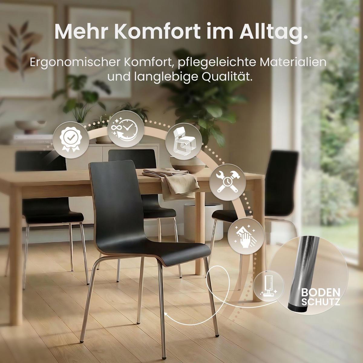 STUHL Holz Schwarz - Schwarz, Holz/Metall (49/85/49cm) - CLP