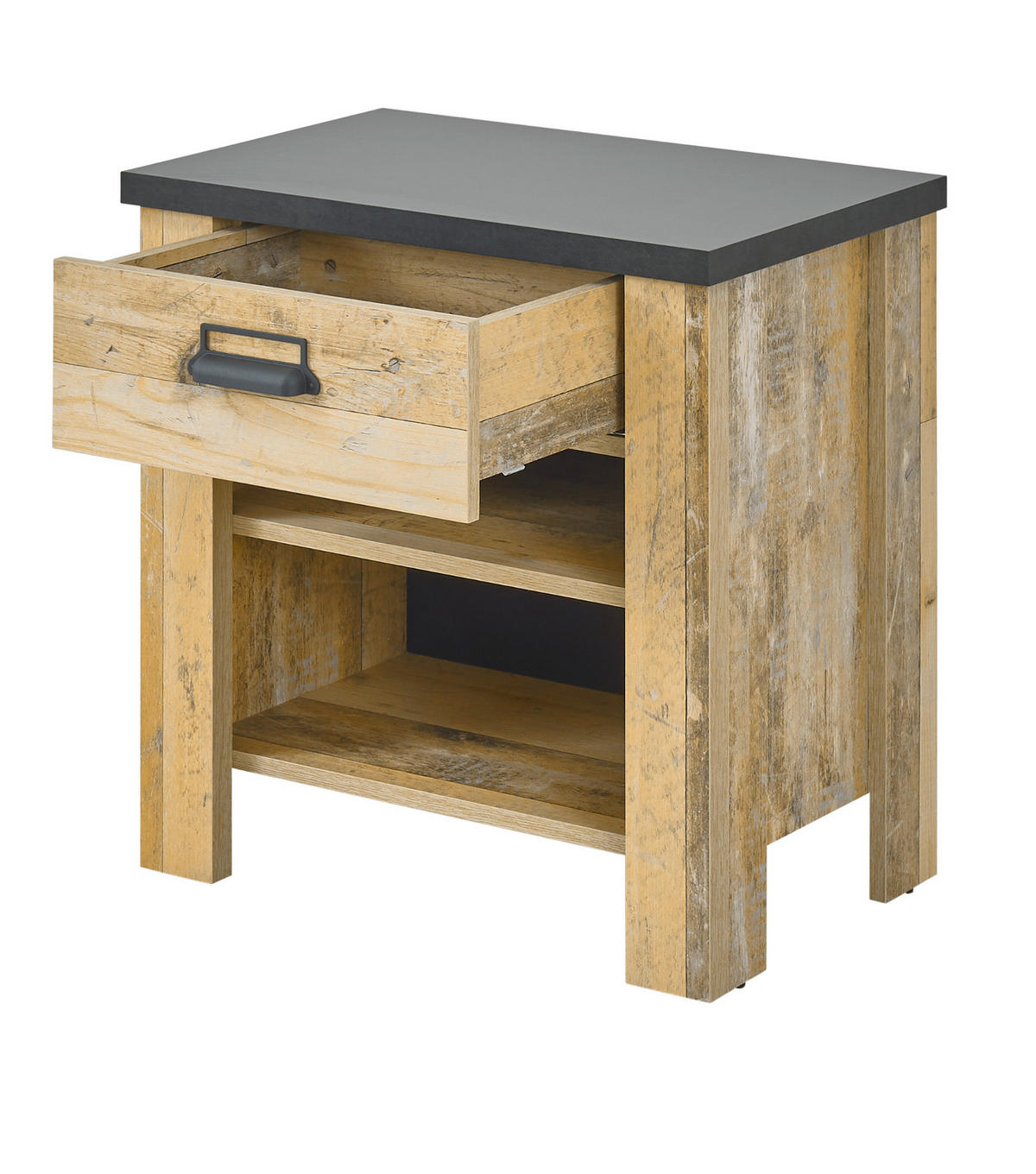 NACHTTISCH Used Wood hell, dunkles Grau 60 x 61 cm, Nachtkommode mit Schubkasten und Soft-Close - Dunkelgrau/Schwarz, Holzwerkstoff/Kunststoff (60/61/39cm) - Furn.Design